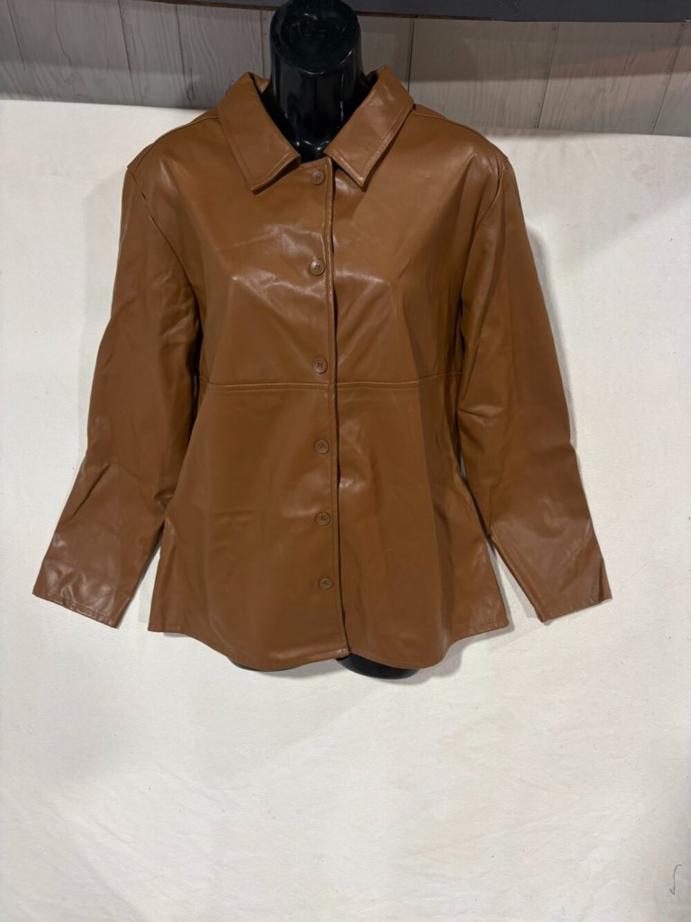 C.SONO Brown Faux Leather Button-Down Shacket Jacket - Size M